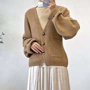 喜羊羊加厚山羊绒女装外套，2023秋冬气质，舒适减龄单排扣羊毛线开衫