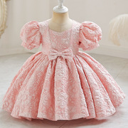 女童宫廷风小礼服幼童泡泡短袖，公主裙可爱演出服粉红色连衣裙m127