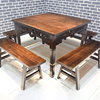 八仙桌全实木四方桌子实木，老榆木餐桌椅组合实木新中式仿古食堂快