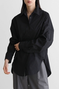 休闲bf风时尚显瘦黑色，衬衫外套女春秋，高级感个性韩版宽松衬衣