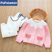 papalemon女宝宝针织开衫，婴儿小童毛衣外套，纯棉衣服秋装超萌可爱