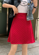 复古红色波点半身裙女夏季大码高腰包(高腰包)臀中裙，显瘦a字伞裙遮胯短裙