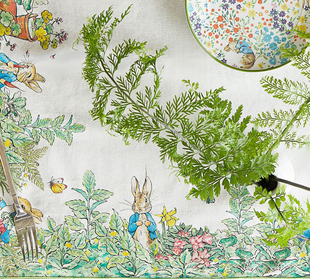 花园里的彼得兔。孤品，美式乡村桌布餐巾纯棉，布艺餐桌布复活节外贸
