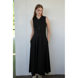 Miorastudio法式高级感黑色连衣裙 拉链无袖设计感收腰内搭长裙