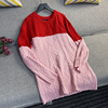 品牌折扣中长款粉红色圆领长袖，毛衣秋冬小香风，拼色麻花弹力打底衫