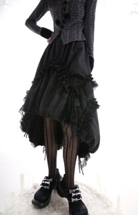 SOS SEAMSTRESS原创设计黑色暗纹提花蕾丝抽褶花边宫廷长裙半身裙