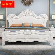 白色主卧欧式实木床，现代雕花高箱储物，1.8米双人床女孩公主床婚床