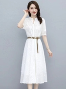 白色棉麻连衣裙女夏2023年春款女装气质洋气，高端衬衫裙子