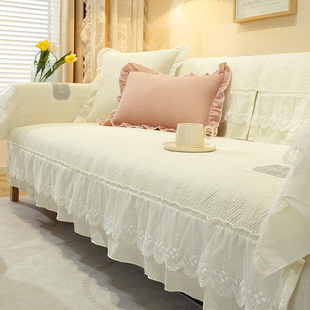 法式奶油风纯色沙发垫纯棉四季通用简约防滑皮沙发套罩巾坐垫盖布