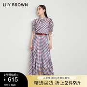 LILY BROWN春夏款甜美抽褶格纹气质雪纺衬衫上衣LWFT231268