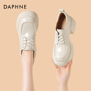 Daphne/达芙妮24款厚底系带乐福鞋圆头百搭粗跟春季女鞋单鞋