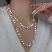 高档毛衣链天然珍珠项链长款OT扣时髦法式复古异形珍珠百搭休闲长
