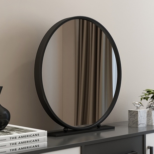 欧式圆形化妆镜台式卧室，桌面梳妆台镜，ins风台式镜简约高清圆镜