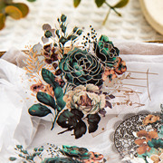 蕾丝盛宴烫银PET贴纸手帐拼贴装饰植物花卉防水自粘贴画复古玫瑰