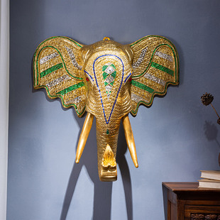 泰国大象头壁挂客厅，背景创意墙饰电视墙面装饰品，木雕挂件玄关壁饰