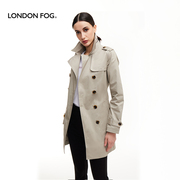 伦敦雾春季棉质合身风衣，外套翻领净色双排扣基本中长款风衣女