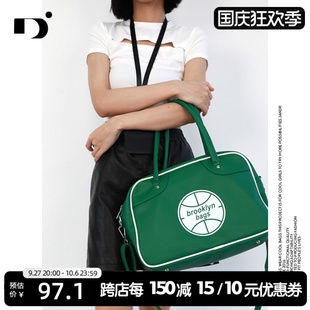 简着韩国ins绿色大容量旅行包，小众复古美式网球单肩斜挎托特包