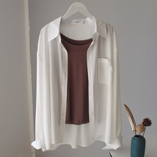 棉质防晒衬衫女百搭基础，款2024夏天纯色，白色明线设计薄款遮阳外搭