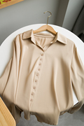 高级感通勤ol长袖衬衫，女2024简约百搭丝滑舒适宽松显瘦单排扣上衣