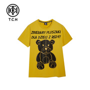 T.C.H/轻奢潮牌短袖T恤小熊烫钻圆领宽松黄色男女同款T213106055