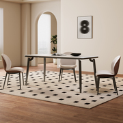 高档轻奢不锈钢长方形饭桌小户型家用纯白岩板餐桌椅组合现代简约
