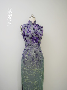 春夏「紫罗兰」港工长旗袍复古紫色花朵修身新中式日常连衣裙