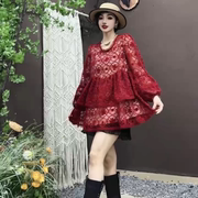 2024重工刺绣蕾丝灯笼袖宽松优雅高级显瘦减龄韩版圆领连衣裙