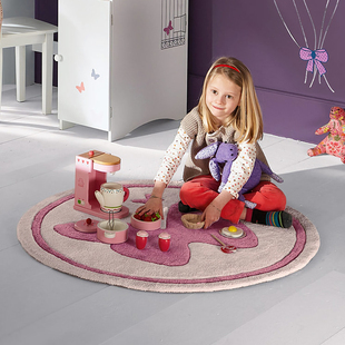儿童房地毯圆形卧室床边毯爬行地垫卡通欧美蝴蝶腈纶手工加厚定制