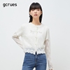 gcrues镂空蕾丝毛衣开衫，女短款上衣2024春装，小个子针织衫外套