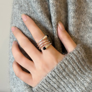 小芊s925纯银多层线条缠绕黑色玛瑙食指戒指女小众设计轻奢高级感