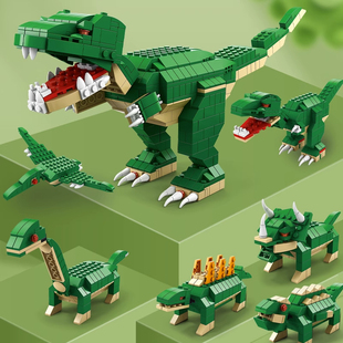 中国积木侏罗纪恐龙儿童，益智拼装玩具男孩拼插霸王龙组装拼图模型