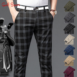 高尔夫男装球裤休闲格子男裤，golf运动球服裤子服装，男士春夏季长裤