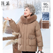 中老年冬装妈妈羽绒服女士，外套棉袄加厚保暖真毛领洋气奶奶装衣服