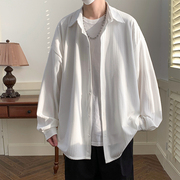 衬衫男高级感长袖白色，衬衣休闲内搭潮牌宽冰丝薄款松垂感春季外套
