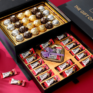 德芙巧克力礼盒装送女友创意双层心形，零食糖果520情人节生日礼物