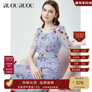 buoubuou夏季收腰显瘦气质，蕾丝刺绣复古法式度假连衣裙长款