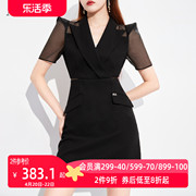 AUI黑色职业气质西装连衣裙女2023夏季设计感小众修身小黑裙