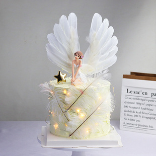 烘焙蛋糕装饰 花仙子精灵天使摆件精灵女孩天使羽毛插件摆件配件