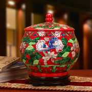 景德镇陶瓷器仿古雕刻红色，鸳鸯摆件储物罐米缸瓜子缸结婚