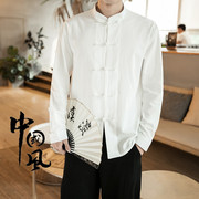 中国风男装民族服装中式盘扣，唐装棉麻料，长袖衬衫宽松上衣复古禅服