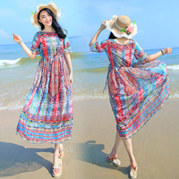 波西米亚风，海边度假中袖沙滩裙