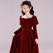 定制女童礼服公主裙高端轻奢钢琴演奏演出服，儿童主持人红色秋冬礼