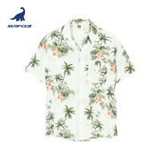 surfcuz 夏季短袖衬衫男度假衬衫宽松大码男衬衫沙滩衬衫夏威夷风