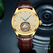 士手表机械镂空瑞士机芯镶钻皮带表腕表，品牌防水机械表男时尚