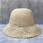 拉菲草编扇子花镂空草帽女夏天度假休闲大沿沙滩帽可折叠遮太阳帽