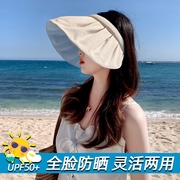 防晒帽女夏季防紫外线贝壳遮阳帽空顶太阳帽子夏天儿童可折叠黑胶