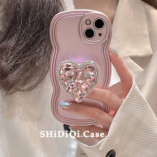 高级感粉色立体爱心水钻支架适用iphone14pro苹果13promax手机壳，12pro小众个性11女13硅胶14pm全包保护套