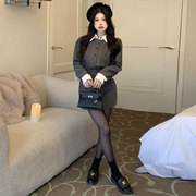 秋冬韩剧女主穿搭气质千金外套上衣+高腰短裙个性辣妹两件套