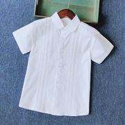 女童白衬衣(白衬衣)短袖学生校服中大童小女孩蕾丝，风琴折边纯棉半袖白衬衫