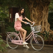 定制自行车女式轻便成年上班大学生，粉红黄f代步时尚24寸复古淑女